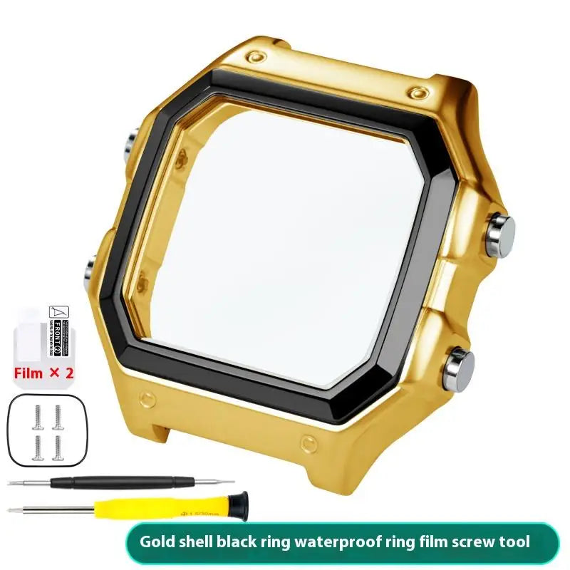 For Casio 3299 AE-1200WH Watch Case Modified AE1200 Stainless Steel Watch Case Metal Shell with Waterproof Ring Black Silver