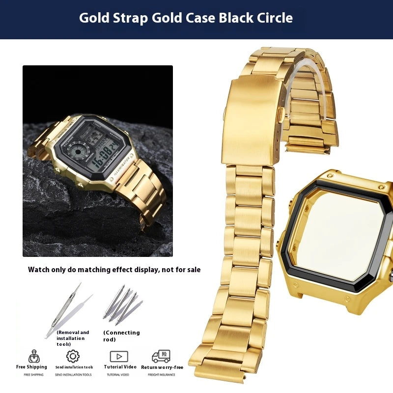 For Casio 3299 AE-1200WH Watch Case Modified AE1200 Stainless Steel Watch Case Metal Shell with Waterproof Ring Black Silver