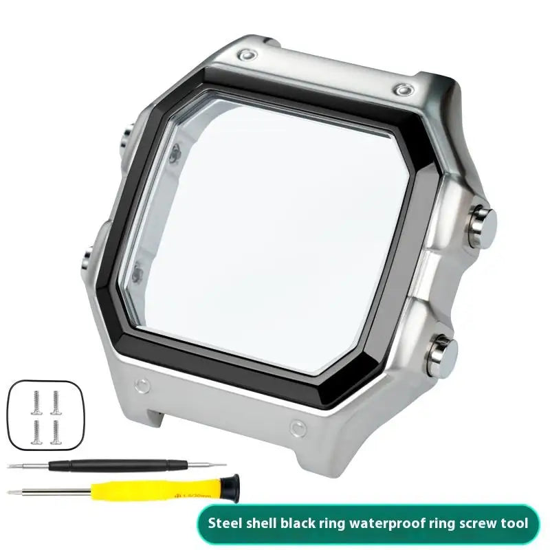 For Casio 3299 AE-1200WH Watch Case Modified AE1200 Stainless Steel Watch Case Metal Shell with Waterproof Ring Black Silver