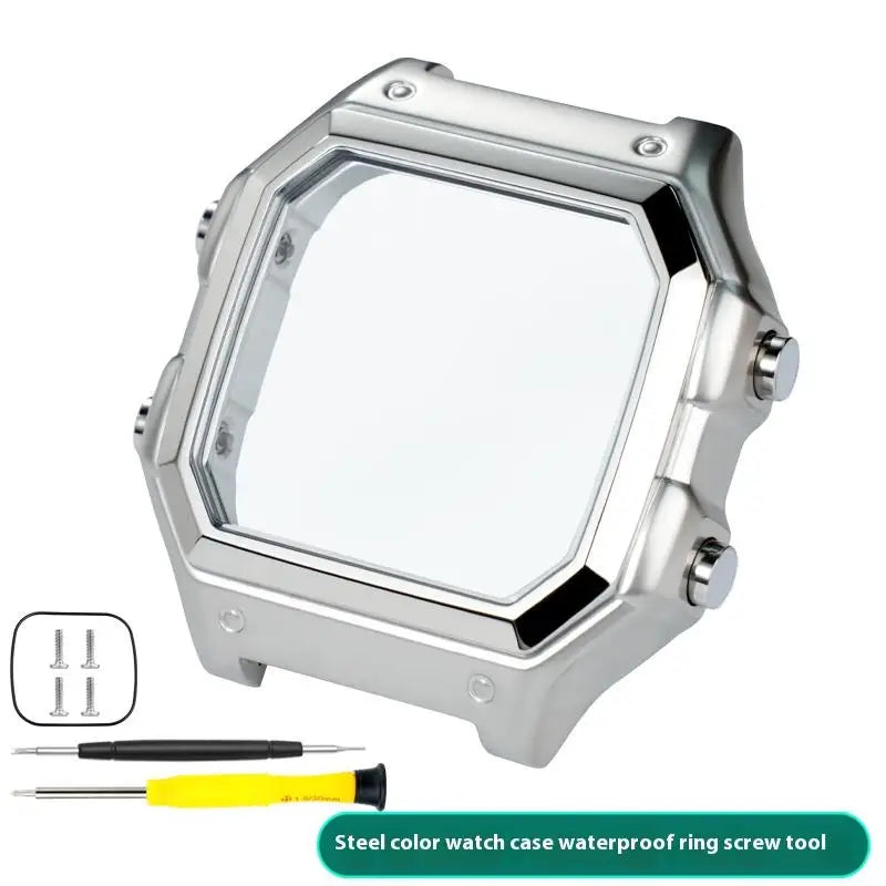 For Casio 3299 AE-1200WH Watch Case Modified AE1200 Stainless Steel Watch Case Metal Shell with Waterproof Ring Black Silver