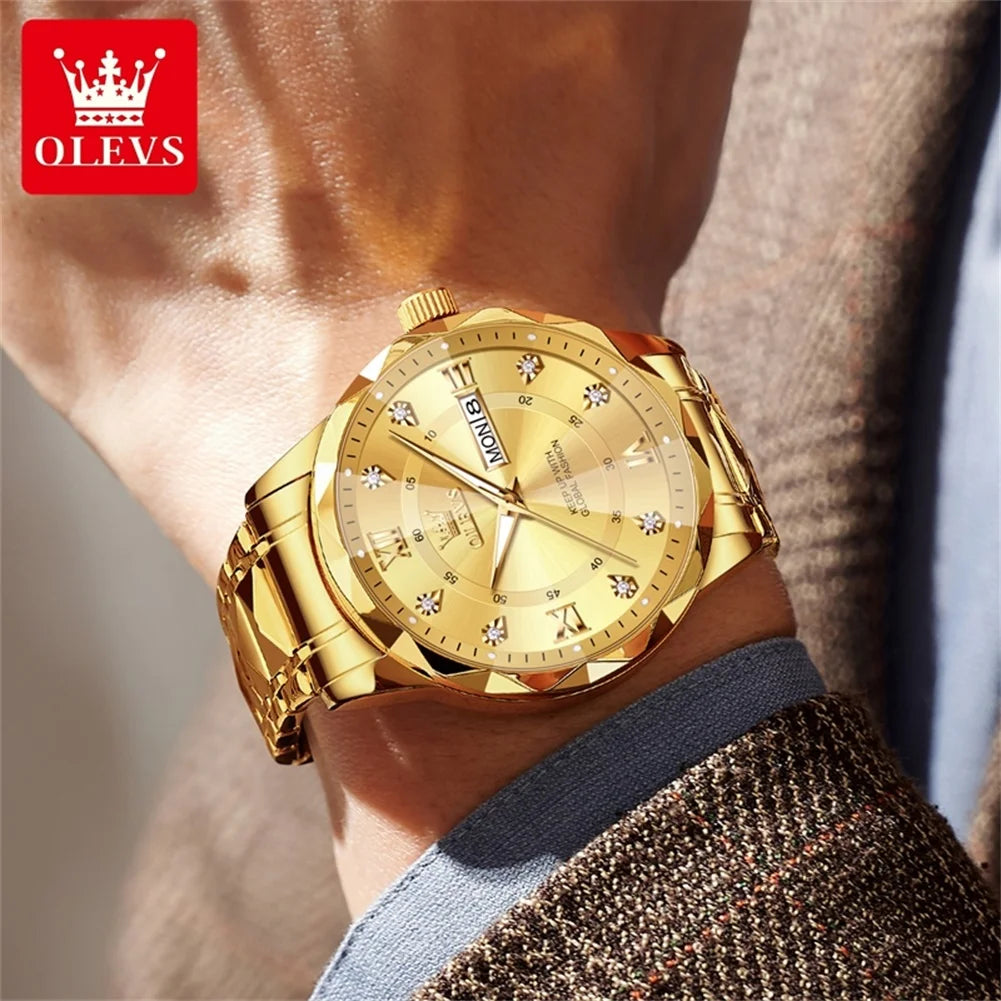 OLEVS Original Fashionable Men's Quartz Watch Top Luxury Brand Waterproof Stainless Steel Diamond Date Week Men's Business Watch
