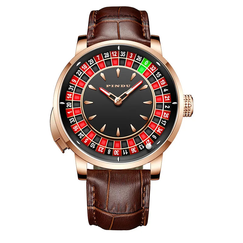 Pindu Player Gambling Series Men's Watch European Roulette Poker Game Fully Automatic Mechanical Sports Design Party Watch