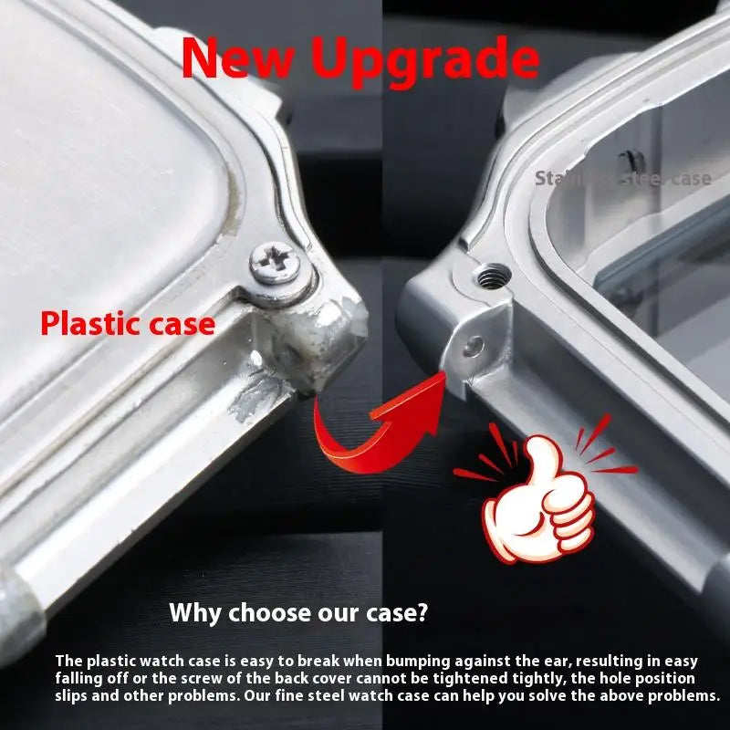 For Casio 3299 AE-1200WH Watch Case Modified AE1200 Stainless Steel Watch Case Metal Shell with Waterproof Ring Black Silver