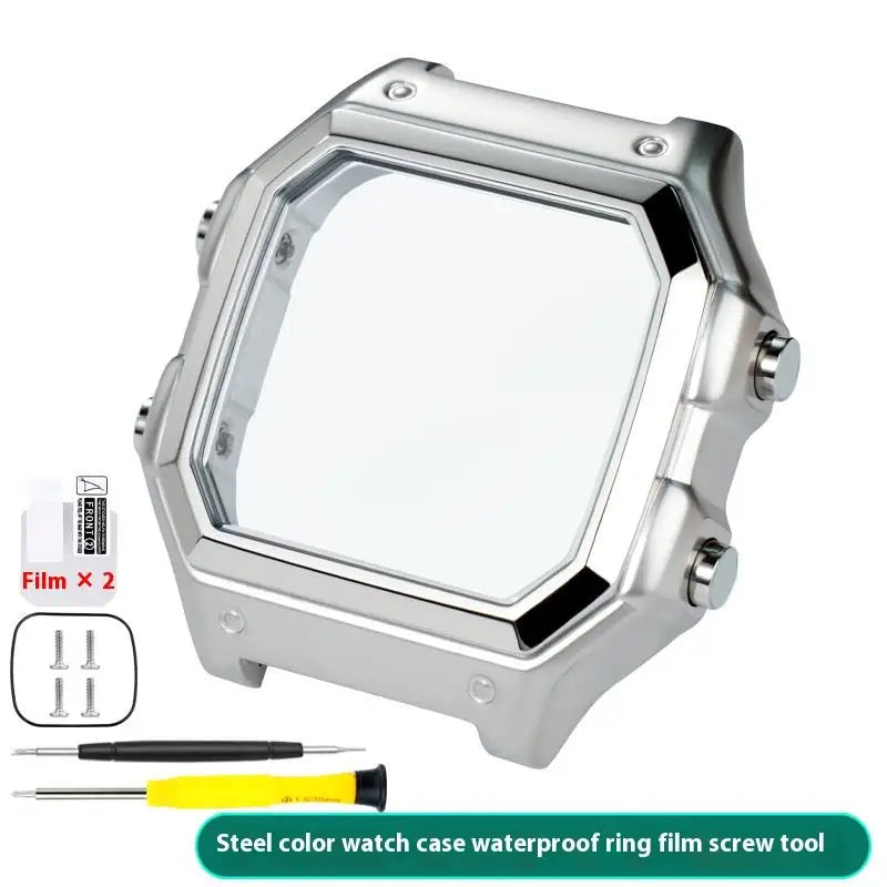 For Casio 3299 AE-1200WH Watch Case Modified AE1200 Stainless Steel Watch Case Metal Shell with Waterproof Ring Black Silver