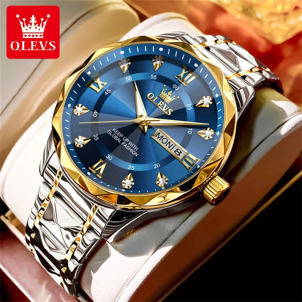 OLEVS Original Fashionable Men's Quartz Watch Top Luxury Brand Waterproof Stainless Steel Diamond Date Week Men's Business Watch