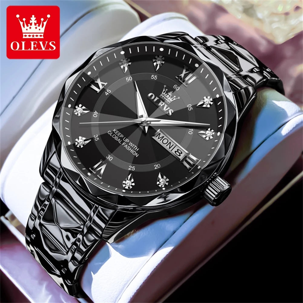 OLEVS Original Fashionable Men's Quartz Watch Top Luxury Brand Waterproof Stainless Steel Diamond Date Week Men's Business Watch