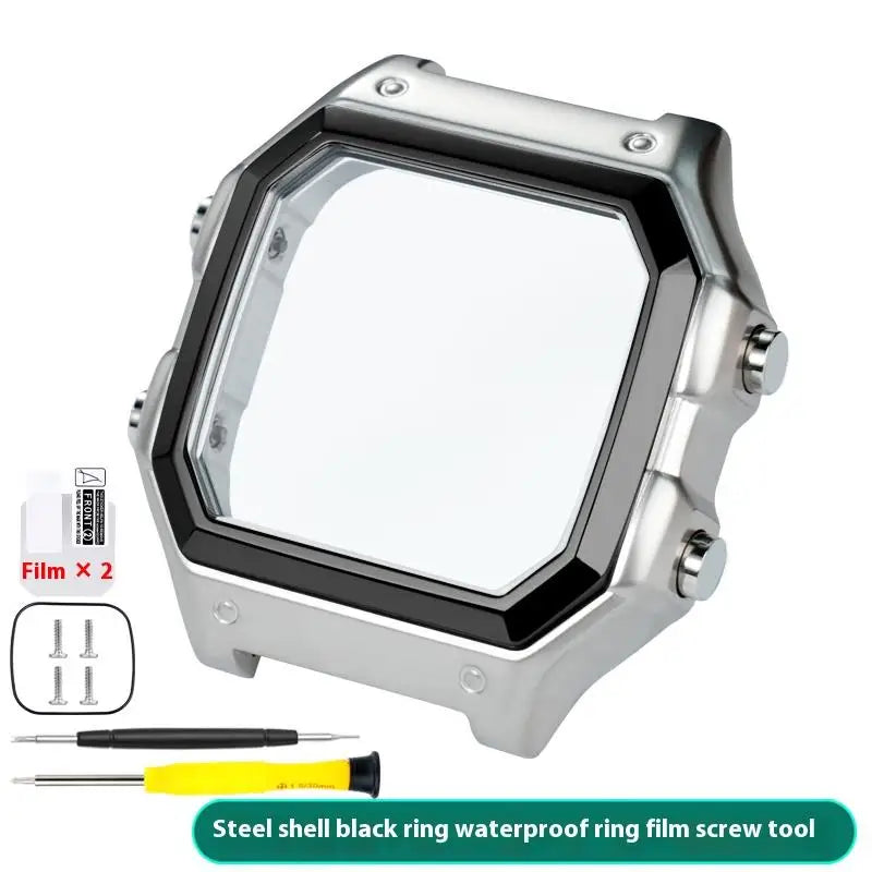 For Casio 3299 AE-1200WH Watch Case Modified AE1200 Stainless Steel Watch Case Metal Shell with Waterproof Ring Black Silver