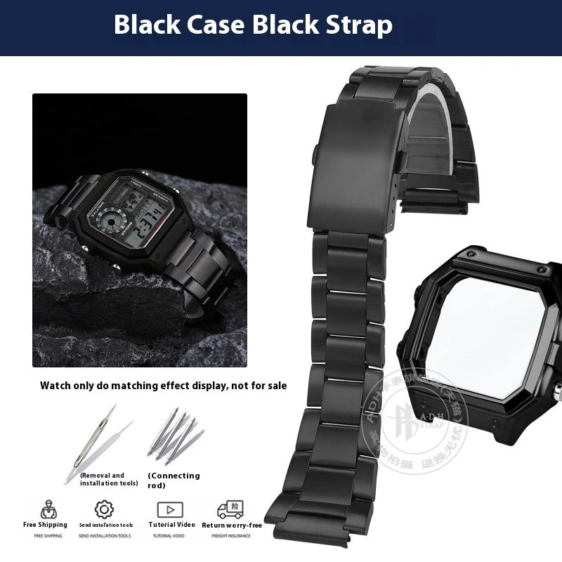For Casio 3299 AE-1200WH Watch Case Modified AE1200 Stainless Steel Watch Case Metal Shell with Waterproof Ring Black Silver