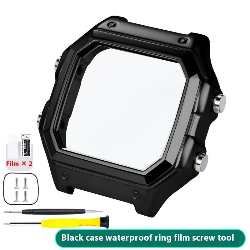 For Casio 3299 AE-1200WH Watch Case Modified AE1200 Stainless Steel Watch Case Metal Shell with Waterproof Ring Black Silver