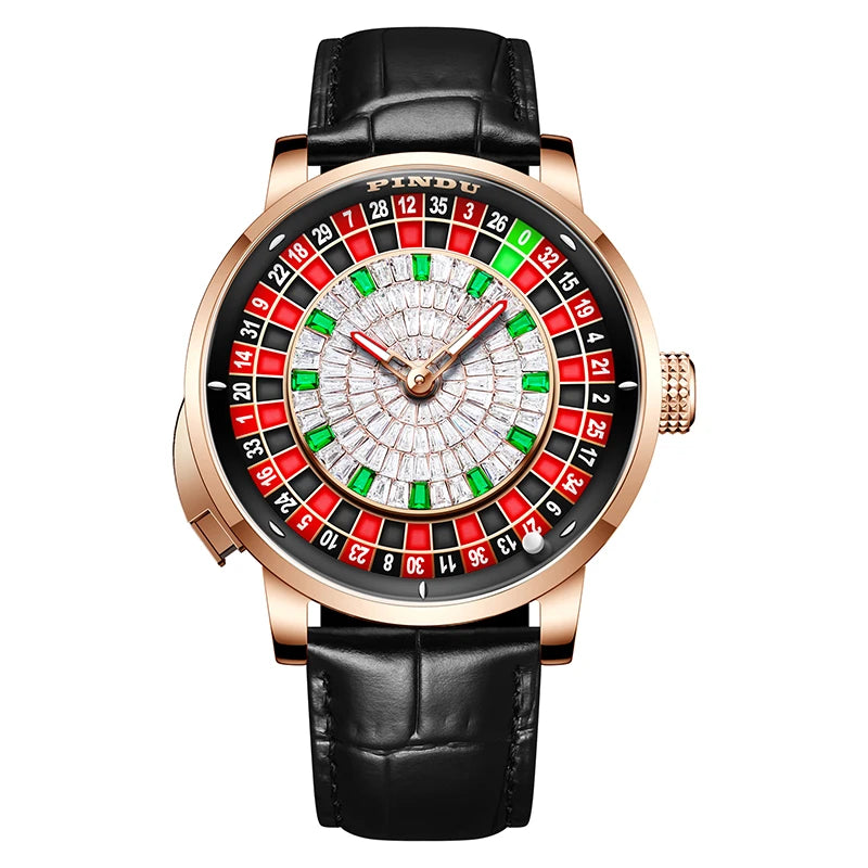 Pindu Player Gambling Series Men's Watch European Roulette Poker Game Fully Automatic Mechanical Sports Design Party Watch