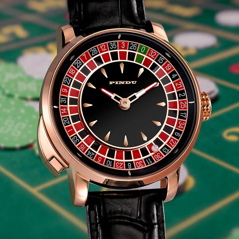 Pindu Player Gambling Series Men's Watch European Roulette Poker Game Fully Automatic Mechanical Sports Design Party Watch