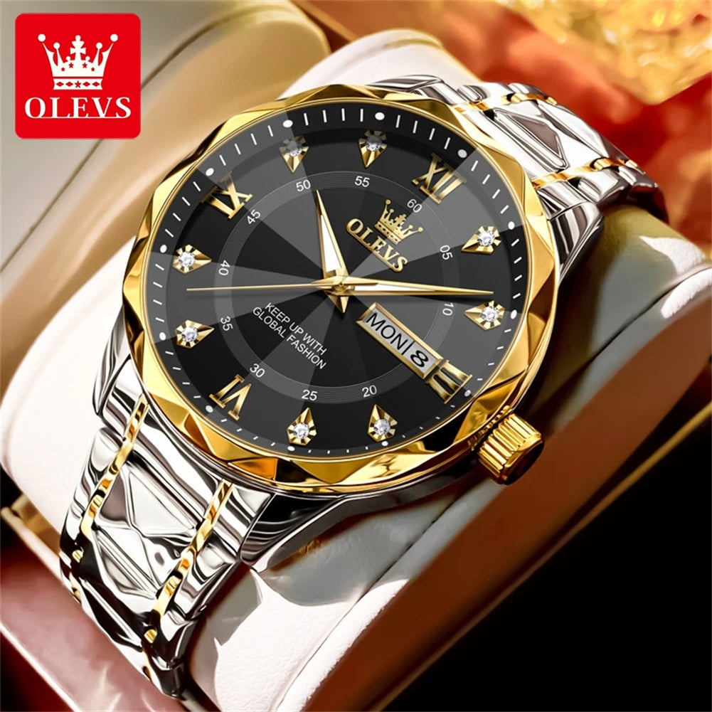 OLEVS Original Fashionable Men's Quartz Watch Top Luxury Brand Waterproof Stainless Steel Diamond Date Week Men's Business Watch
