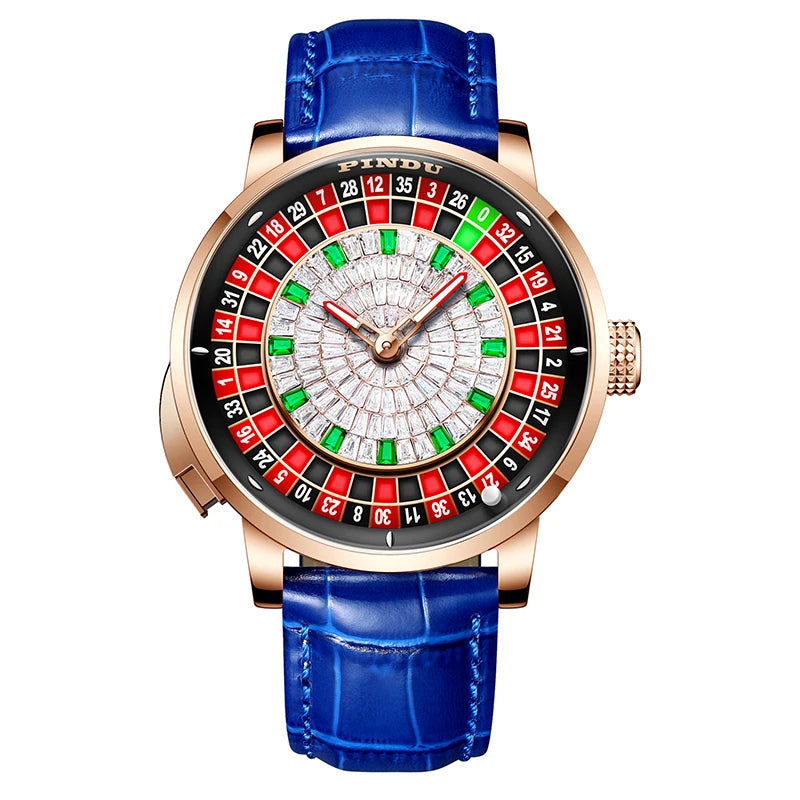 Pindu Player Gambling Series Men's Watch European Roulette Poker Game Fully Automatic Mechanical Sports Design Party Watch