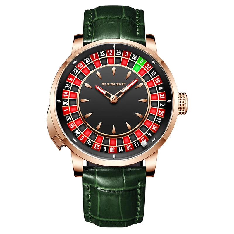 Pindu Player Gambling Series Men's Watch European Roulette Poker Game Fully Automatic Mechanical Sports Design Party Watch