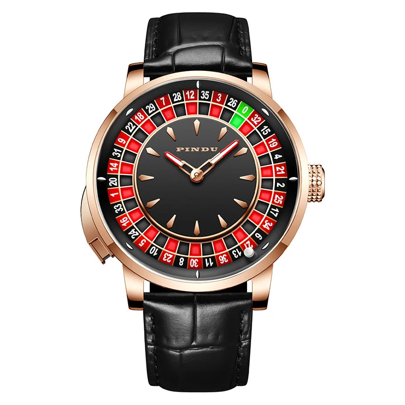 Pindu Player Gambling Series Men's Watch European Roulette Poker Game Fully Automatic Mechanical Sports Design Party Watch