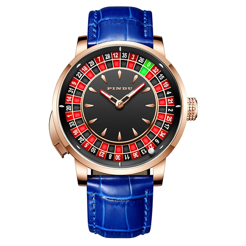 Pindu Player Gambling Series Men's Watch European Roulette Poker Game Fully Automatic Mechanical Sports Design Party Watch