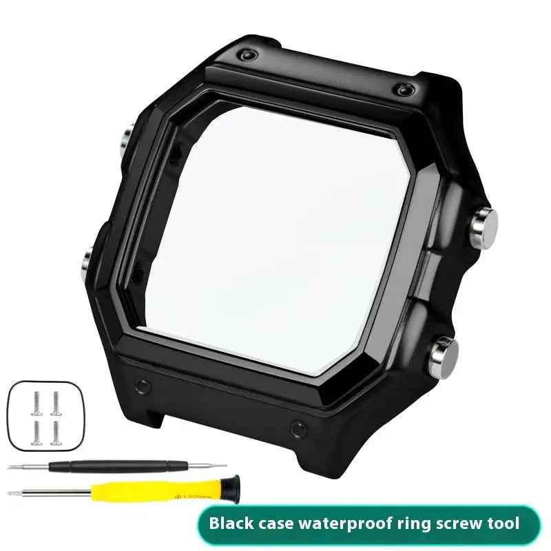 For Casio 3299 AE-1200WH Watch Case Modified AE1200 Stainless Steel Watch Case Metal Shell with Waterproof Ring Black Silver