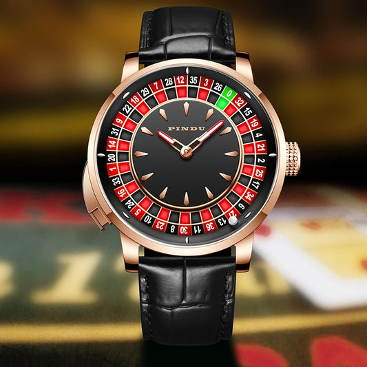 Pindu Player Gambling Series Men's Watch European Roulette Poker Game Fully Automatic Mechanical Sports Design Party Watch
