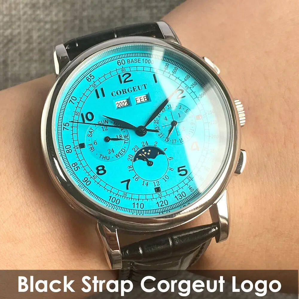 Corgeut Multi Functional Watch Automatic Mechanical Watch for Men 42mm Day Date Month Year Day/Night ST1655 Movt Polished Case