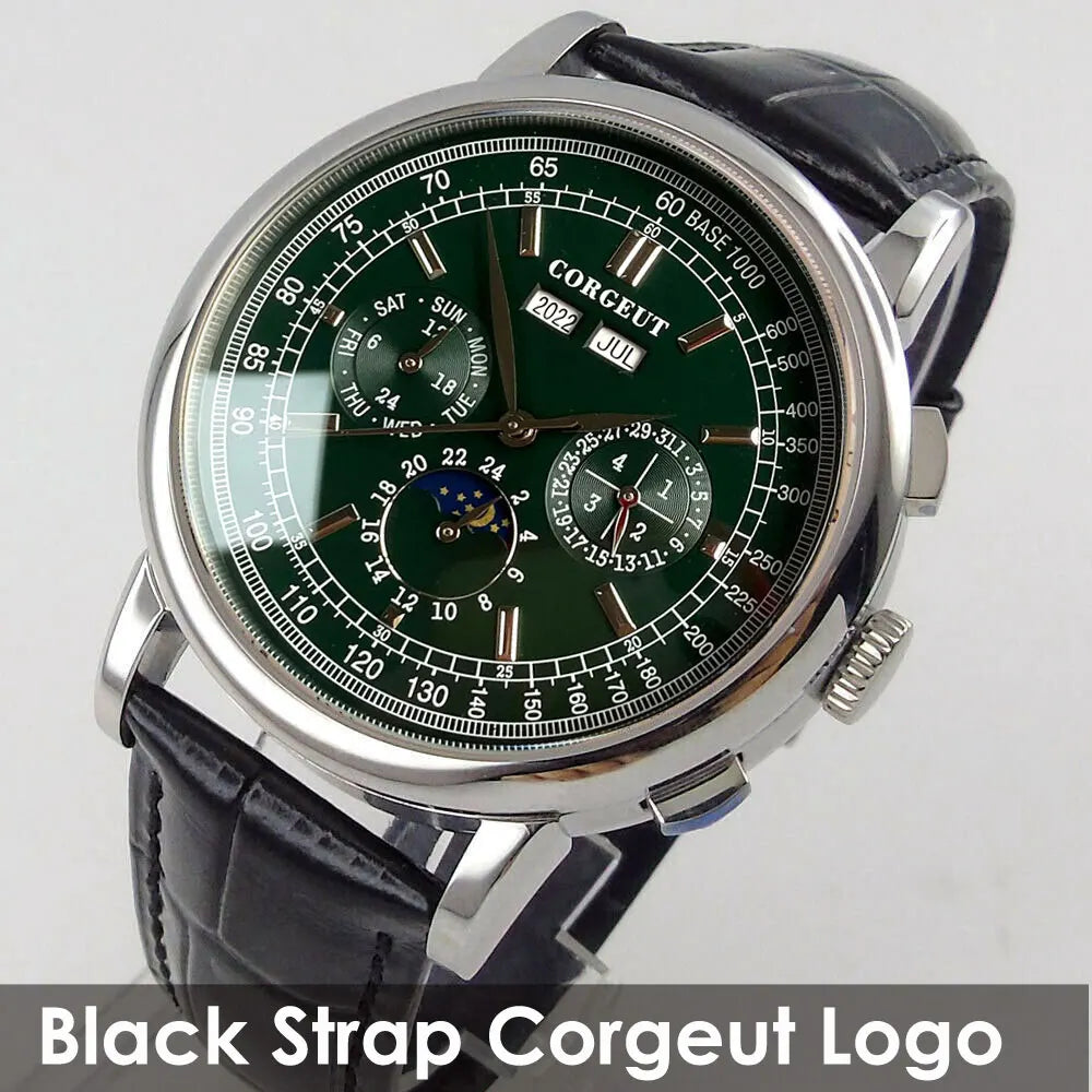 Corgeut Multi Functional Watch Automatic Mechanical Watch for Men 42mm Day Date Month Year Day/Night ST1655 Movt Polished Case