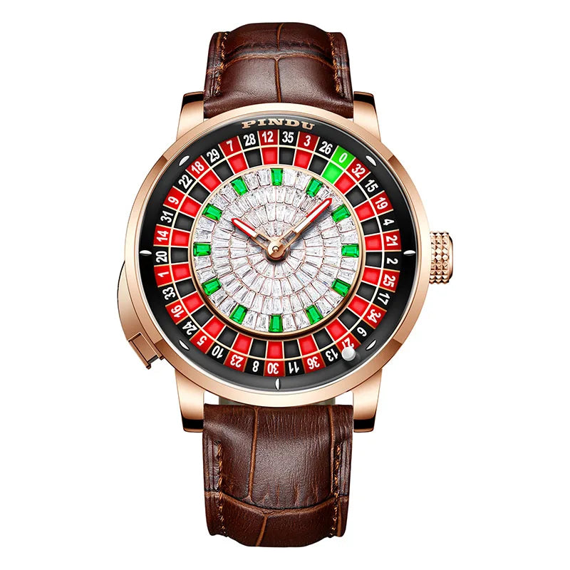 Pindu Player Gambling Series Men's Watch European Roulette Poker Game Fully Automatic Mechanical Sports Design Party Watch